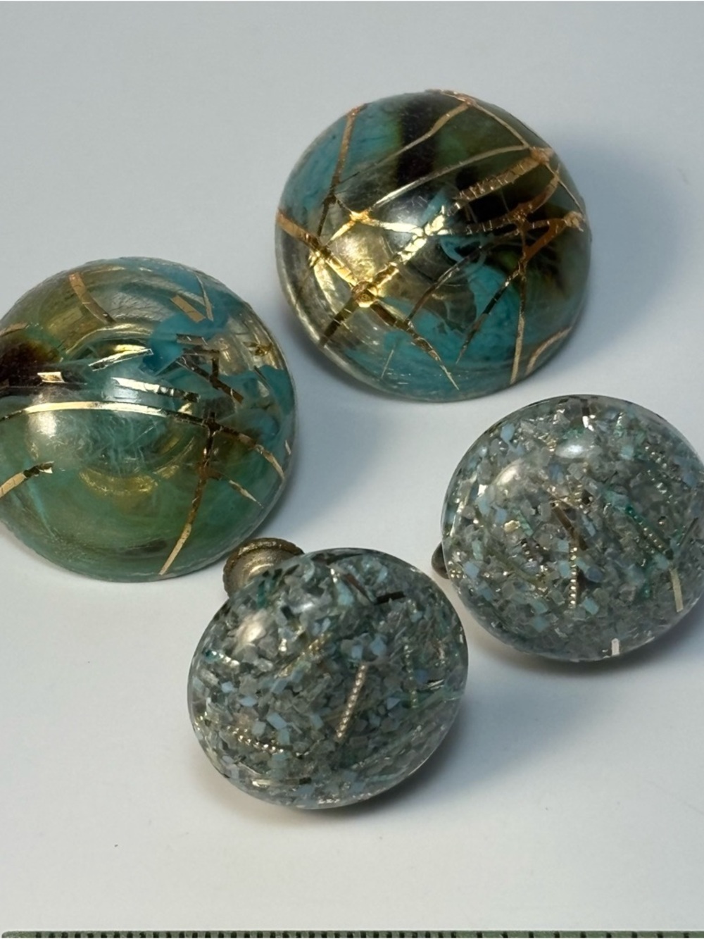 Teal and Gold Resin Dome Earrings and Stud Set